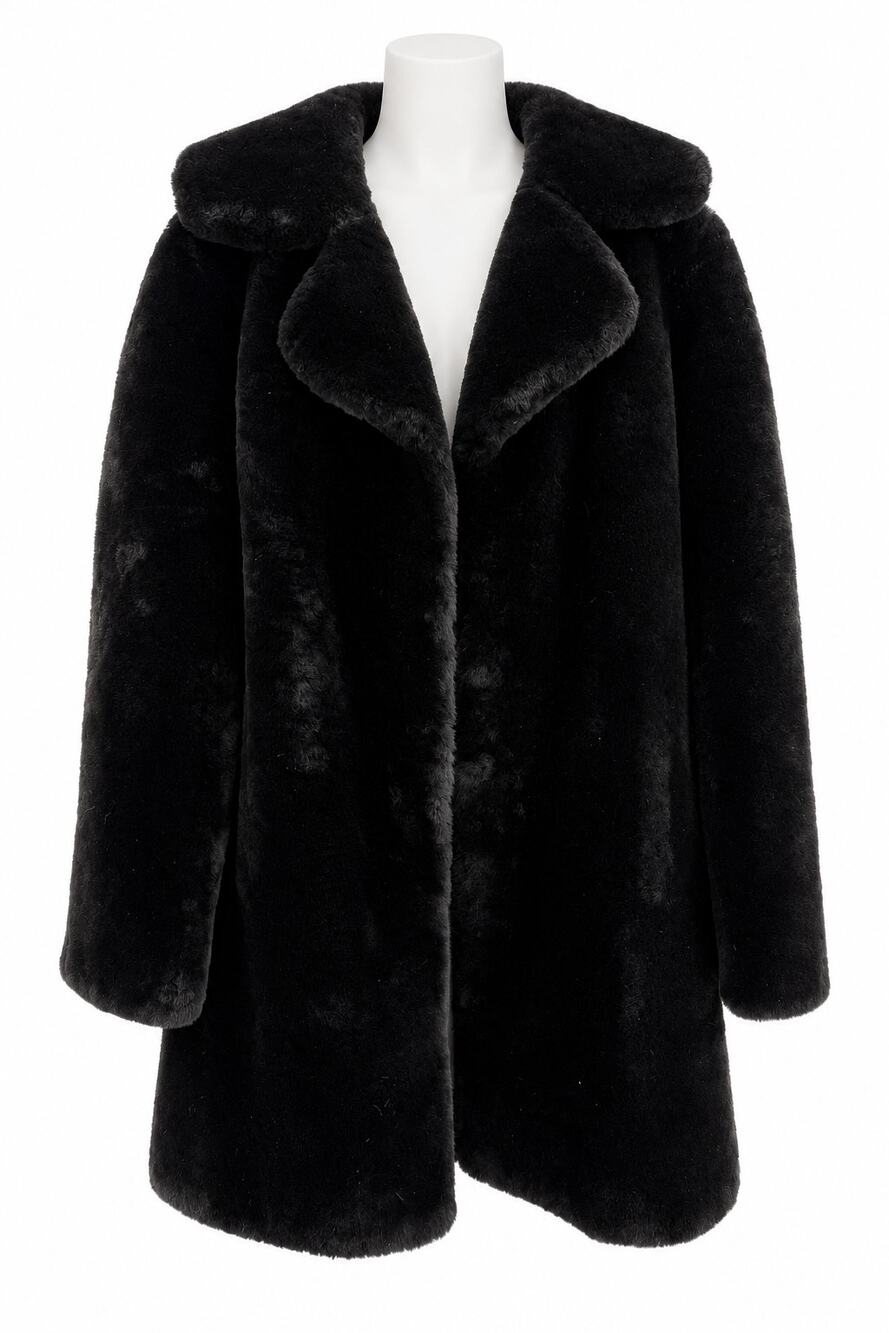 Handmade Black Faux Fur Coat Vintage 1980s Plush Satin Lined Glam Womens XL